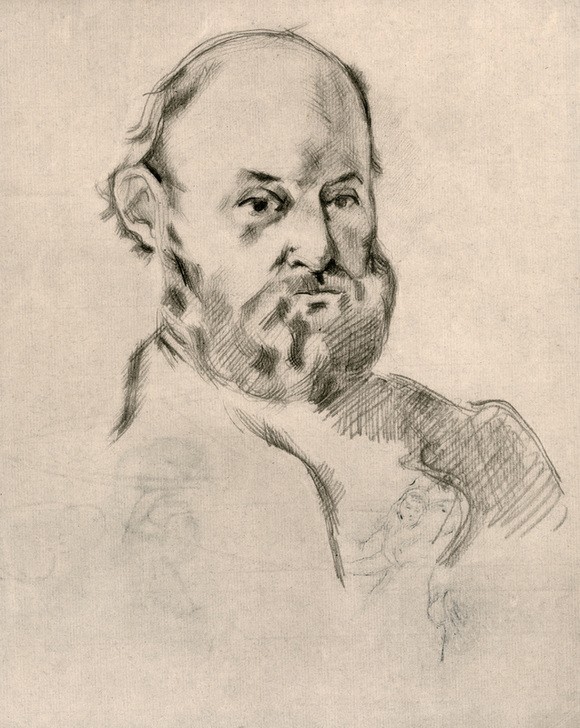 Paul Cézanne, Selbstbildnis (Künstler,Maler (Künstler),Mann,Impressionismus,Bart,Selbstbildnis,Portrait,Französische Kunst,Vollbart,Kopf,Brustbild,Person,Schraffur)