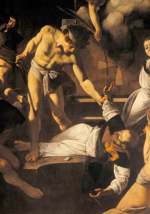 Caravaggio, Das Martyrium des hl. Matthäus (Heiliger, Evangelist, Tod, Folter, Palmwedel, Detail, Religion, Christentum,  Neues Testament, Bibel, Hell-Dunkel, Barock, Klassiker, Malerei, Wunschgröße, Wohnzimmer)
