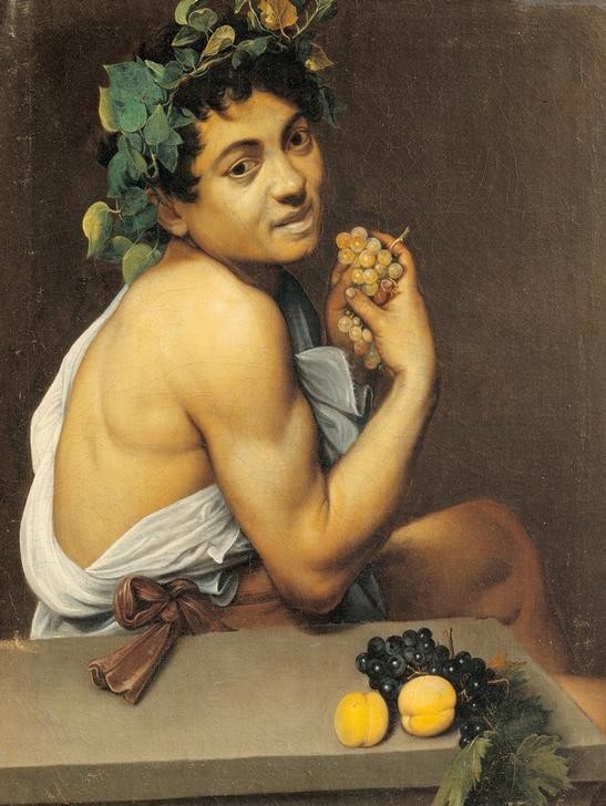 Caravaggio, Der kranke Bacchus (Mythologie, Gott, Weingott, Wein, Trauben, krank, Obst, Portrait, Hell-Dunkel, Barock, Klassiker, Malerei, Wunschgröße, Wohnzimmer, Esszimmer)