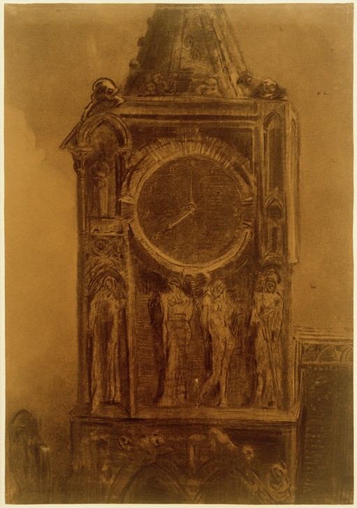 Odilon Redon, Die tiefe Glocke von Sint-Goedele (Christentum,Kirche,Kunst,Religion,Turm,Uhr,Symbolismus,Architekturdarstellung,Turmuhr,Französische Kunst,Kirchturm)