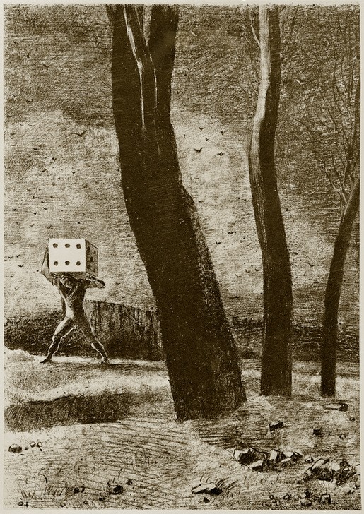 Odilon Redon, Der Spieler (Kunst,Landschaft,Mann,Spiel,Traum,Symbolismus,Surrealismus,Phantastische Kunst,Französische Kunst,Würfel,Spielsucht,Auf Dem Rücken Tragen)