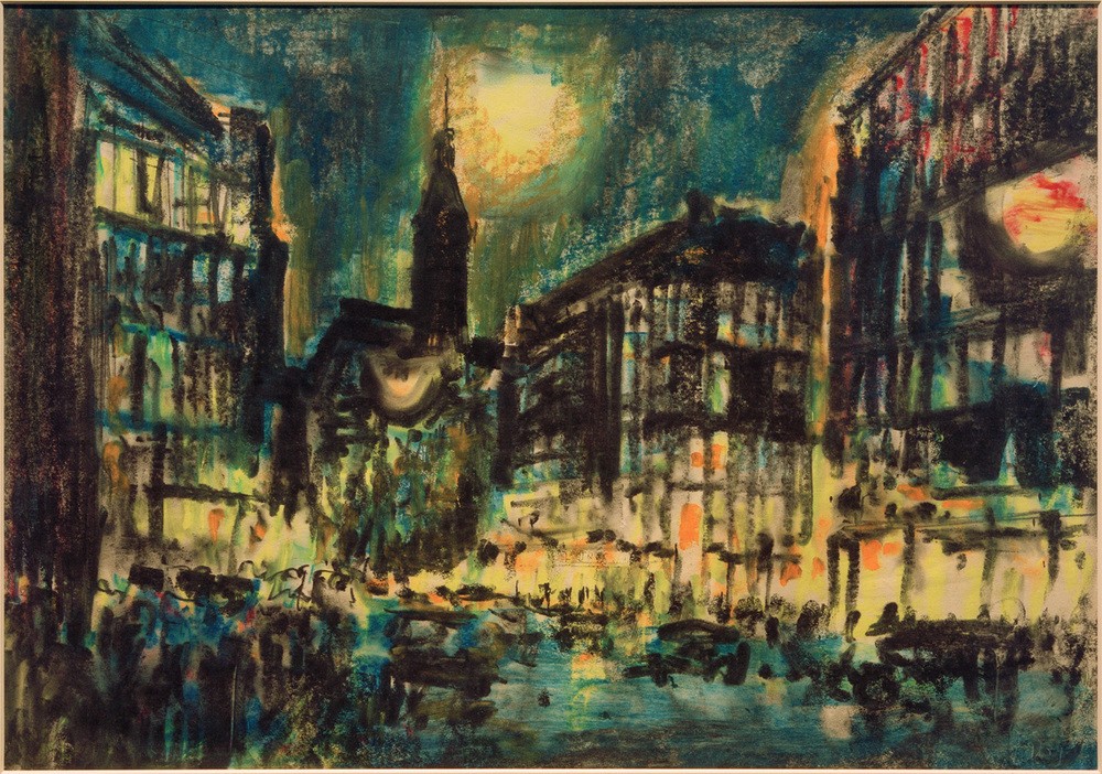 Anonym Unbekannt, Spittelmarkt in Berlin  (Städte, Berlin, Abendszene, Beleuchtung, Laternen, Klassische Moderne,  Expressionismus, Wunschgröße, Wohnzimmer)