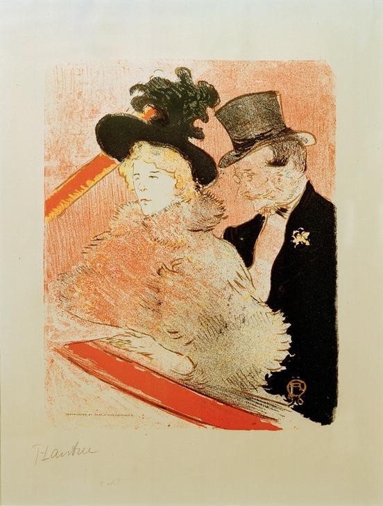 Henri de Toulouse-Lautrec, Au Concert (Abendgarderobe,Jugendstil,Kabarett Und Variete,Kabarett,Kunst,Freizeit,Theater,Zylinder (Hut),Plakat,Portrait,Loge (Architektur),Französische Kunst,Publikum,Paar,Kleidung (Allgemein),Ausgehen,Theaterloge,Belle Epoque,Fin De Siecle,Zuschauen,Zuschauer,Jahr)