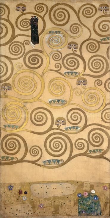 Gustav Klimt, Der Lebensbaum (rechter innerer Teil)  (Klassische Moderne,dekorativ, Jugendstil, Japonismus, Lebensbaum, Baum, Ornamente, geometrische Formen, bunt, Wohnzimmer, Treppenhaus, Schlafzimmer, Wunschgröße, Malerei)