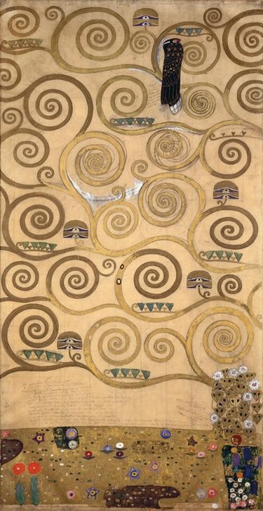 Gustav Klimt, Der Lebensbaum (linker innerer Teil)  (Klassische Moderne,dekorativ, Jugendstil, Japonismus, Lebensbaum, Baum, Ornamente, geometrische Formen, bunt, Wohnzimmer, Treppenhaus, Schlafzimmer, Wunschgröße, Malerei)