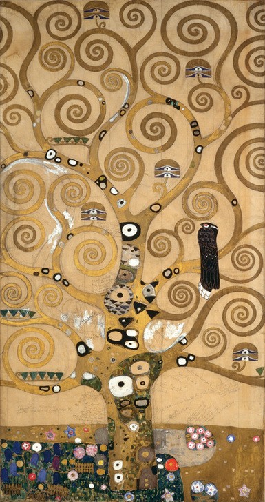 Gustav Klimt, Der Lebensbaum (Mittelteil)  (Klassische Moderne,dekorativ, Jugendstil, Japonismus, Lebensbaum, Baum, Ornamente, geometrische Formen, bunt, Wohnzimmer, Treppenhaus, Schlafzimmer, Wunschgröße, Malere)