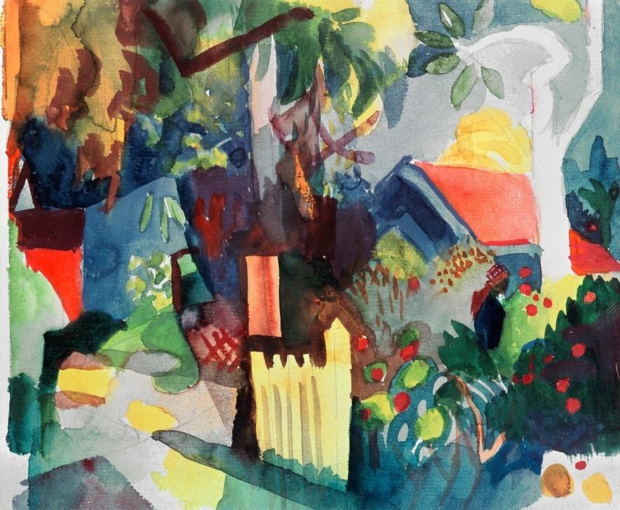 August Macke, Landschaft mit hellem Baum (Deutsche Kunst,Landschaft,Baum,Expressionismus,Der Blaue Reiter)