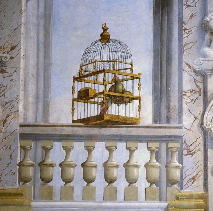 Agostino Mitelli, Rom, Palazzo Spada (Kunst,Barock,Trompe L'oeil,Italienische Kunst,Vogelkäfig,Illusionismus,Quadraturmalerei,Bolognesische Kunst,Balustrade,Ausschnitt)