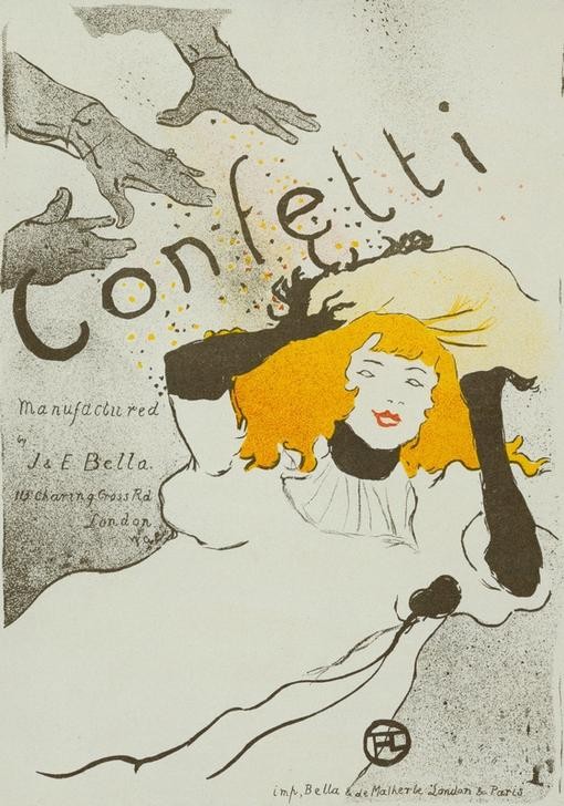 Henri de Toulouse-Lautrec, Confetti (Feste,Frau,Handel,Jugendstil,Papierherstellung,Werbung,Plakat,Hand,Französische Kunst,Gebrauchsgrafik,Papier,Frau In Der Werbung,Konfetti,Papierfabrik)