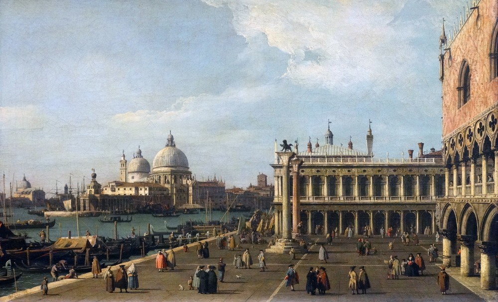 Giovanni Antonio Canaletto, Santa Maria Della Salute from the Piazzetta (Architektur, Städte, Venedig, Vedute, Architektur, Dogenpalast, Piazetta, Santa Maria della Salute, Kirche, Canal Grande,  Barock, Klassiker, Wunschgröße, Wohnzimmer)