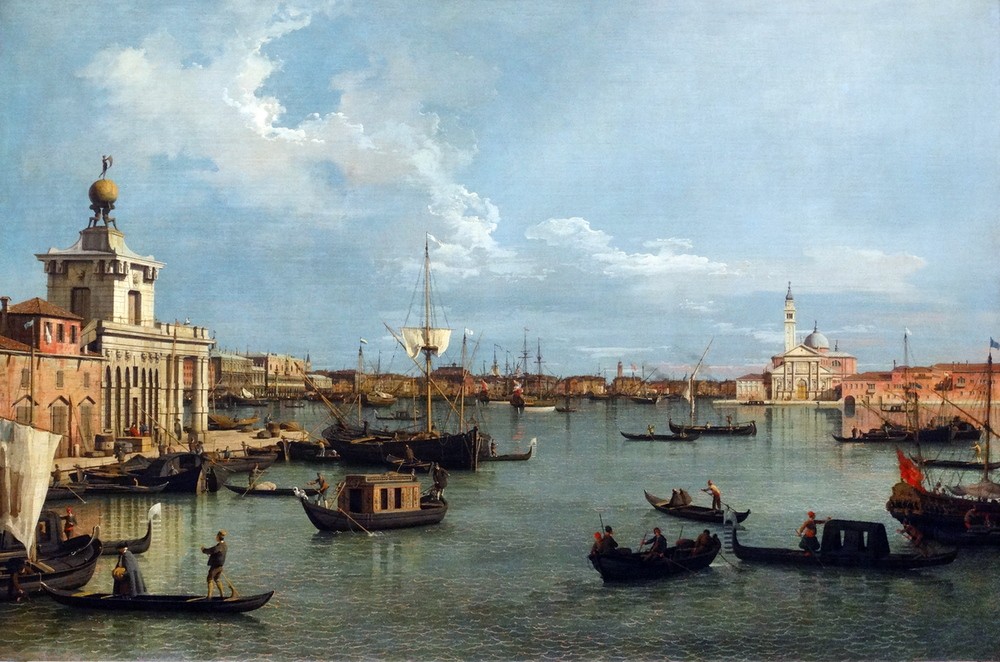 Giovanni Antonio Canaletto, The Bacino di San Marco from the Canale della Giudecca (Architektur, Städte, Venedig, Vedute, Architektur, Dogenpalast, Piazetta, Santa Maria della Salute, Kirche, Canal Grande,  Barock, Klassiker, Wunschgröße, Wohnzimmer)