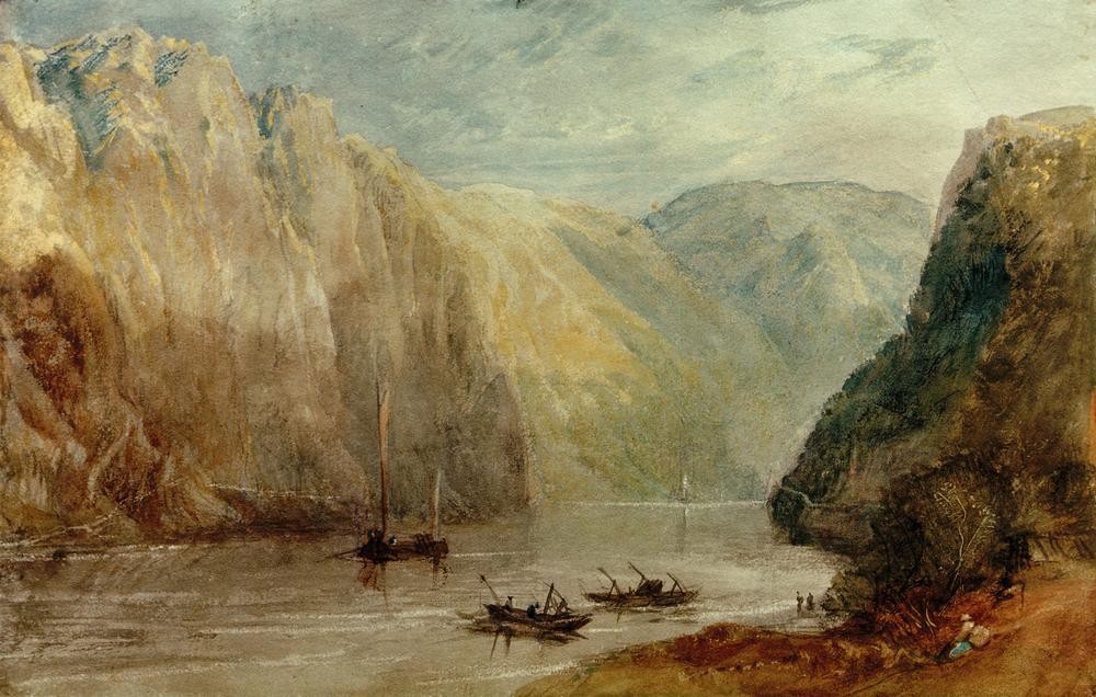 JOSEPH MALLORD WILLIAM TURNER, Lurleiberg (Boot,Kunst,Landschaft,Fischerboot,Fluss,Felsen,Englische Kunst,Flusschiffahrt,Rheinromantik,Schifffahrt)