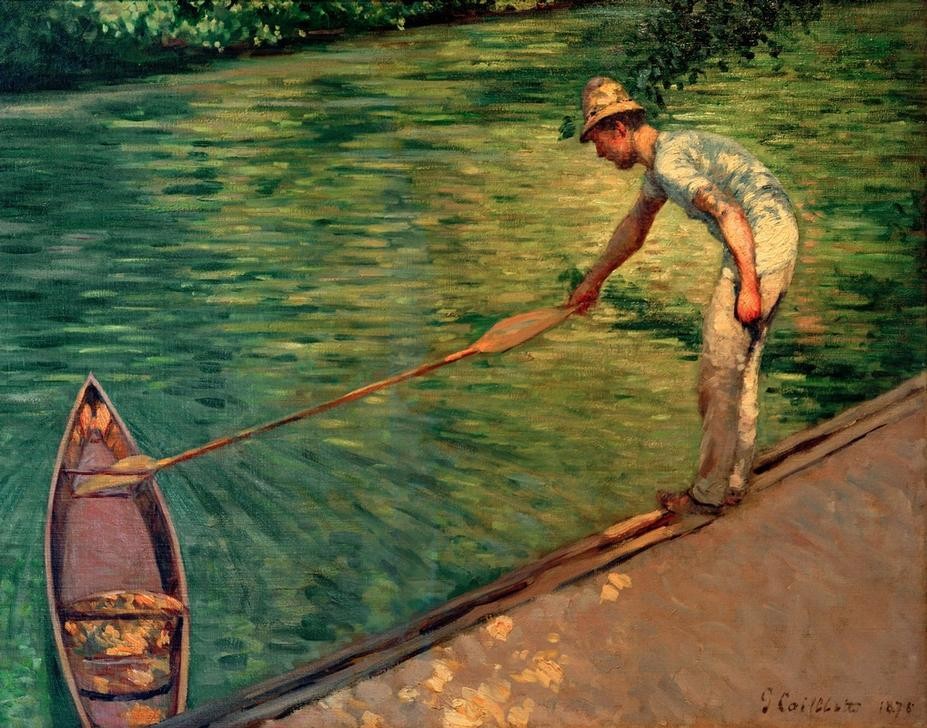 Gustave Caillebotte, Canotier ramenant sa périssoire (Boot,Kunst,Rudern,Sport,Impressionismus,Fluss,Paddelboot,Französische Kunst,Paddeln,Sonnenhut)