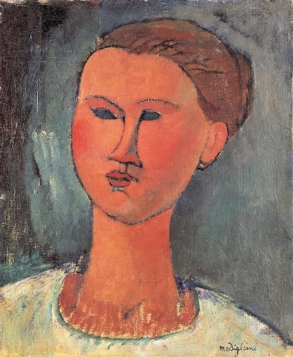 Amedeo Modigliani, Kopf einer Frau (Frau,Kunst,Mensch,Portrait,Italienische Kunst,Kopf,Junge Frau)