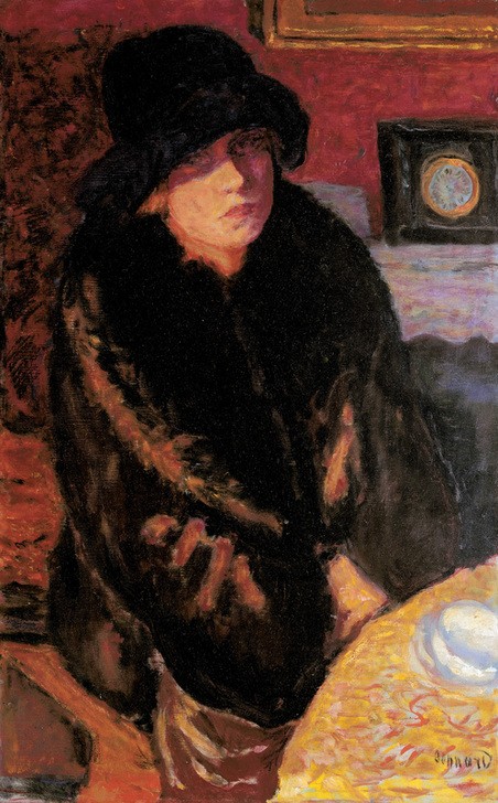 Pierre Bonnard, Portrait de Marthe Bonnard (Ehefrau,Damenhut,Damenmode,Frau,Kunst,Mantel,Hut,Ehefrau Von Berühmten,Portrait,Künstlerfrau,Französische Kunst,Nabis,Sitzen)