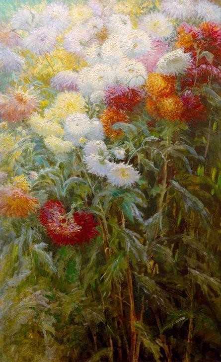 Gustave Caillebotte, Massif de chrysanthèmes, jardin du Petit Gennevilliers (Botanik,Chrysanthemum,Garten Und Park,Kunst,Impressionismus,Französische Kunst,Blume)