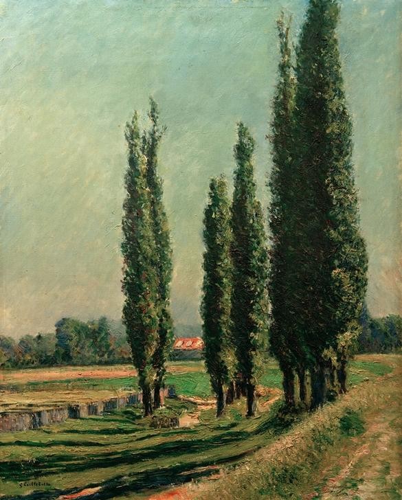 Gustave Caillebotte, Peupliers sur la digue d’Argenteuil, au Petit Gennevilliers (Kunst,Landschaft,Impressionismus,Baum,Französische Kunst,Pappel)