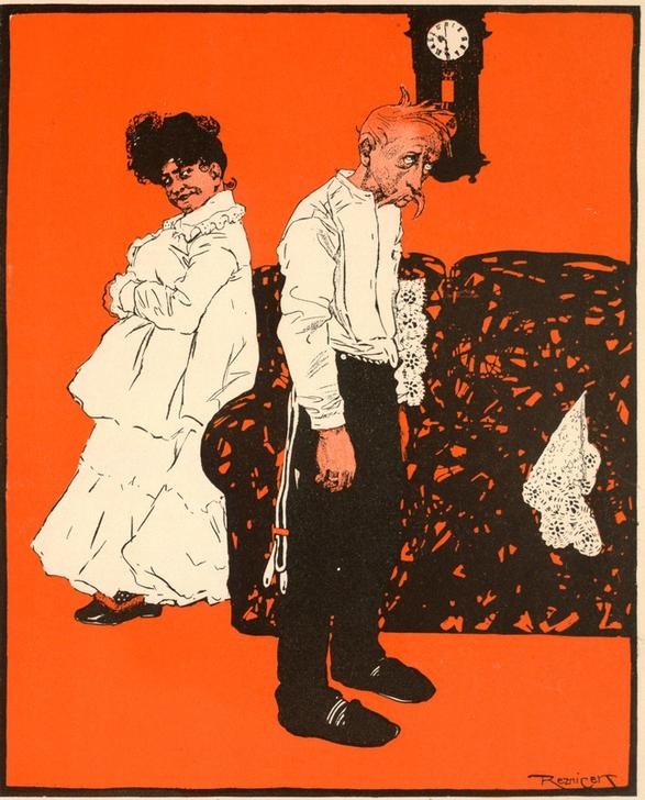 Ferdinand von Reznicek, Aschermittwoch (Jugendstil,Karikatur,Ehebruch,Österreichische Kunst,Pantoffelheld,Aschermittwoch,Familienvater)