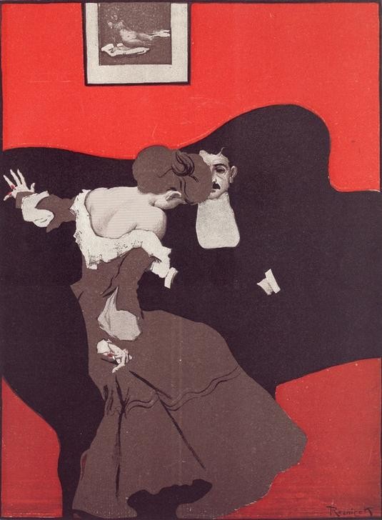 Ferdinand von Reznicek, Drohung. / Fang nur nicht wieder so an, Kurt. (Ehepaar,Jugendstil,Streit,Unter Vier Augen (Redewendung),Bürgertum,Österreichische Kunst,Belle Epoque,Beziehungskrise,Unterhaltung (Gespräch))