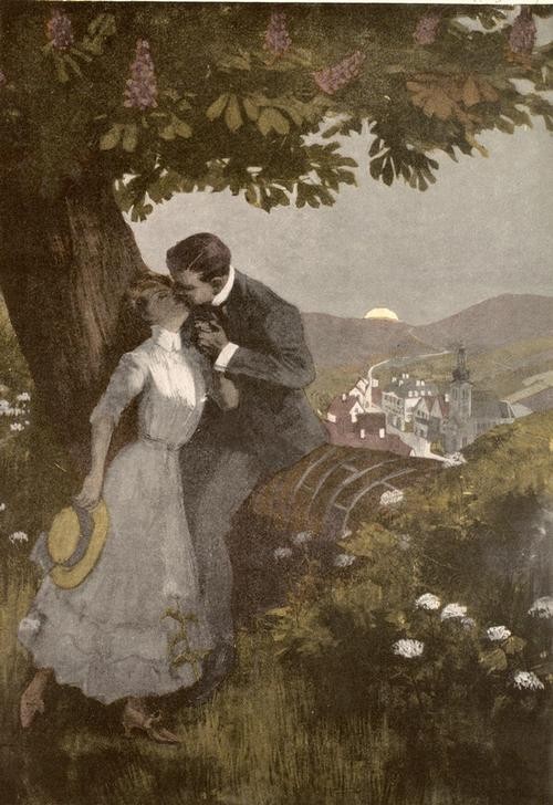 Ferdinand von Reznicek, Im Wonnemonat (Jugendstil,Liebespaar,Mai,Monat,Kuss,Österreichische Kunst,Im Freien (Allgemein),Humor (Witz))