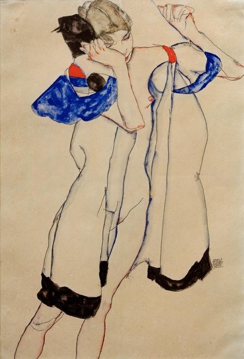 Egon Schiele, Frau im Morgenrock (Frau,Kunst,Akt,Morgenmantel,Expressionismus,Österreichische Kunst,Halbakt,Neglige)