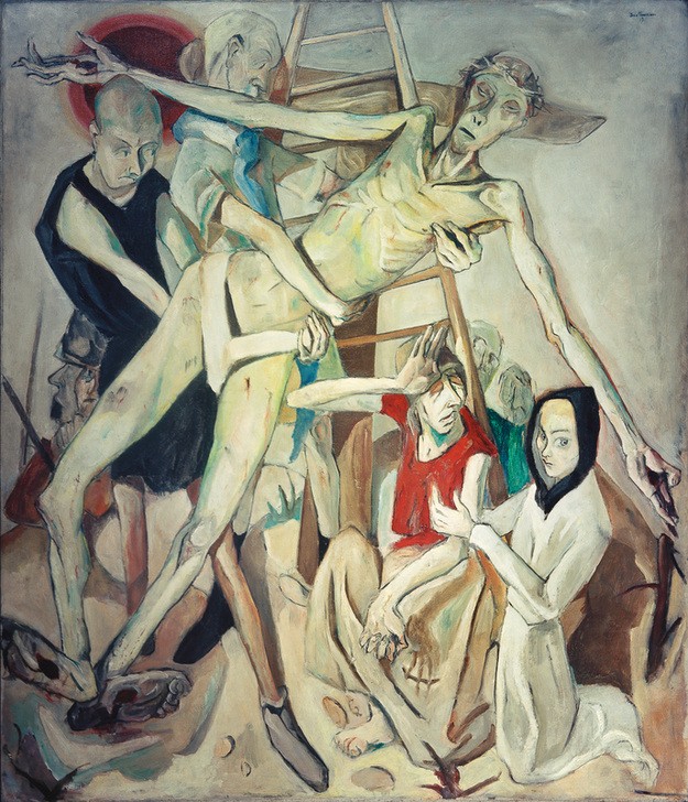 Max Beckmann, Kreuzabnahme (Jesus Christus, Kreuz, Passionsgeschichte, Kreuszabnahme, Religion, Neues Testament, Expressionismus, Klassische Moderne, Malerei, Wohnzimmer, Treppenhaus, Wunschgröße, bunt)