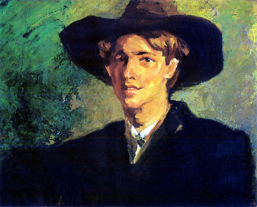 Clara Ewald, Rupert Brooke (Portrait, Dichter, Poesie, Schriftsteller, britisch, Hut, klassische Moderne, Malerei, Wunschgröße, Wohnzimmer, Treppenhaus)