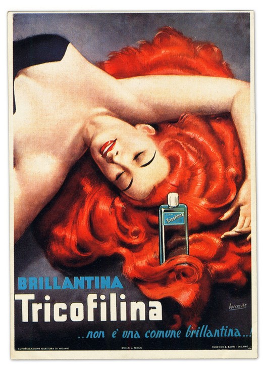 Gino Boccasile, Unbekannt (Frau, lieegnde lasziv, rote Haare, Kosmetik, Haarfarbe, Haare färben, Werbung, Plakatkunst, Nostalgie, Wunschgröße)