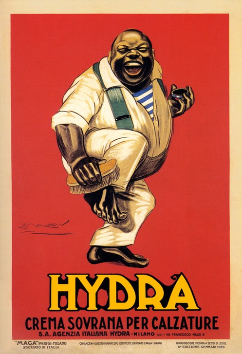 Achille Mauzan, Unbekannt (Afrikaner, fröhlich, Schuhbürste, Schuhputzer, Plakat, Werbung, Nostalgie, Treppenhaus, Schuster, Wunschgröße)