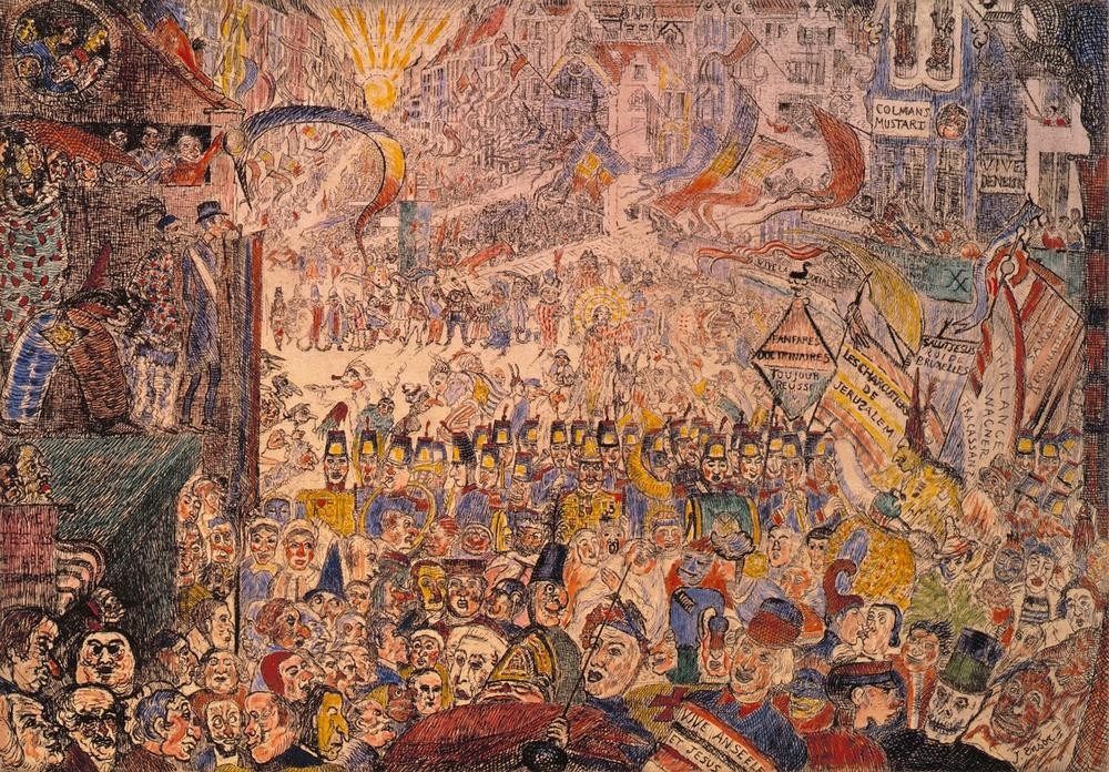 James Ensor, L’entrée du Christ à Bruxelles / De intrede van Christus te Brussel (Christentum,Karikatur,Religion,Menschenmenge,Belgische Kunst,Religionskritik)