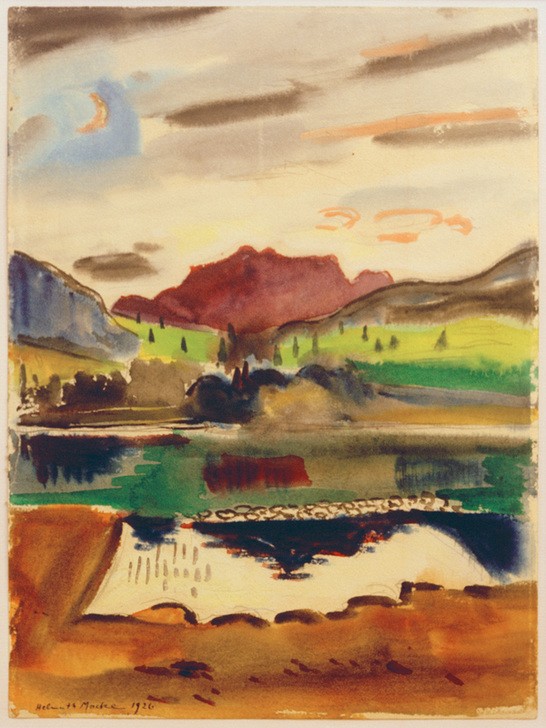Helmuth Macke, Landschaft, 1926 (Deutsche Kunst,Gebirge,Gewässer,Kunst,Landschaft,See,Deutscher Künstlerbund,Ansicht,Mittelgebirge,Berg,Signatur)