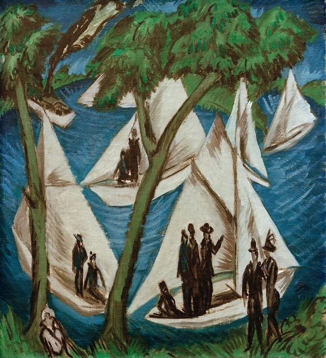 Ernst Ludwig Kirchner, Segelboote bei Grünau (Deutsche Kunst,Schiffstypen,Segelschiff,Segelboot,See,Expressionismus,Die Brücke,Schifffahrt)