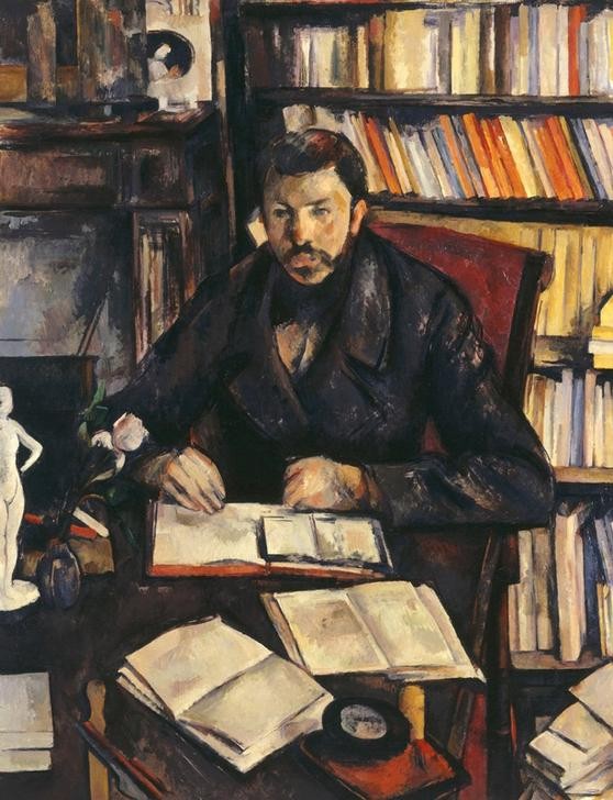 Paul Cézanne, Portrait de Gustave Geffroy (Arbeitszimmer,Bibliothek,Kunstkritiker,Journalist,Kritiker,Kunst,Literatur,Schreibtisch,Schriftsteller,Impressionismus,Französische Kunst,Bücherregal,Sitzen,Person)