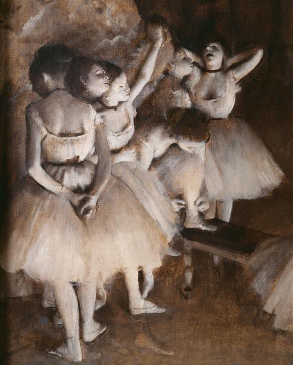 Edgar Degas, Répétition d’un ballet sur la scène (Ballett,Kunst,Musik,Tänzerin,Tanz,Theater,Impressionismus,Bühne,Probe,Französische Kunst,Ballerina,Spitzentanz,Tutu (Ballett),Ausschnitt)