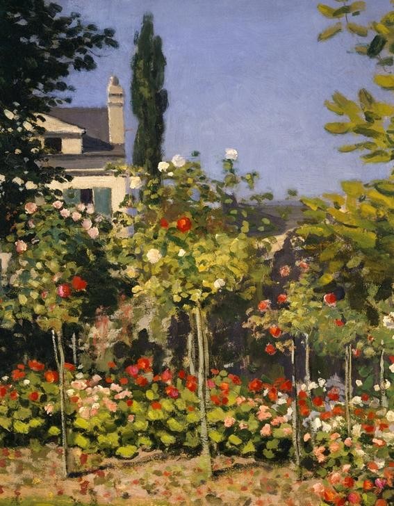 Claude Monet, Jardin en fleurs (Botanik,Kunst,Landschaft,Impressionismus,Hausgarten,Französische Kunst,Ziergarten,Blume,Ausschnitt,Garten)