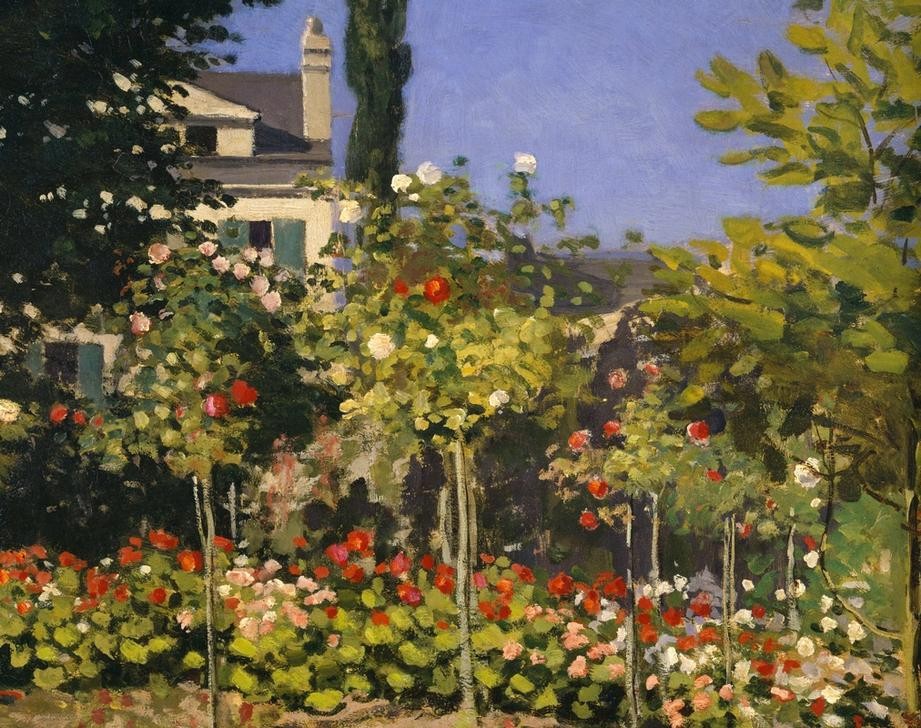 Claude Monet, Jardin en fleurs (Botanik,Kunst,Landschaft,Impressionismus,Hausgarten,Französische Kunst,Ziergarten,Blume,Ausschnitt,Garten)