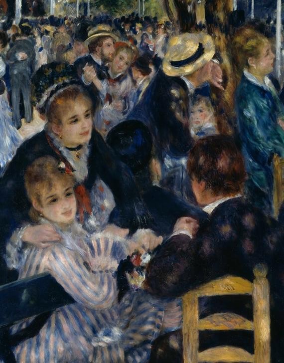 Pierre-Auguste Renoir, Le Moulin de la Galette (Ausflug,Damenmode,Gartenwirtschaft,Gastronomie,Herrenmode,Kunst,Licht Und Beleuchtung,Maler (Künstler),Nachtleben,Freizeit,Tänzer,Tanz,Urlaub,Impressionismus,Hut,Tanzlokal,Lampe,Französische Kunst,Menschenmenge,Kleid,Kommunikation,Streifen,Stadtleben,Krei)