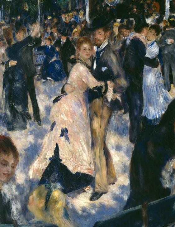 Pierre-Auguste Renoir, Le Moulin de la Galette (Ausflug,Damenmode,Gartenwirtschaft,Gastronomie,Herrenmode,Kunst,Licht Und Beleuchtung,Maler (Künstler),Nachtleben,Freizeit,Tänzer,Tanz,Urlaub,Impressionismus,Hut,Tanzlokal,Lampe,Französische Kunst,Menschenmenge,Kleid,Kommunikation,Streifen,Stadtleben,Krei)