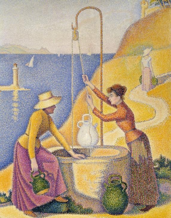 Paul Signac, Femmes au puits (Opus 238) (Frau,Küste,Kunst,Landschaft,Sommer,Wasser,Brunnen,Meer,Quelle,Pointillismus,Französische Kunst,Harmonie,Frauenleben,Wasserschöpfen,Ausschnitt,Vier Elemente)