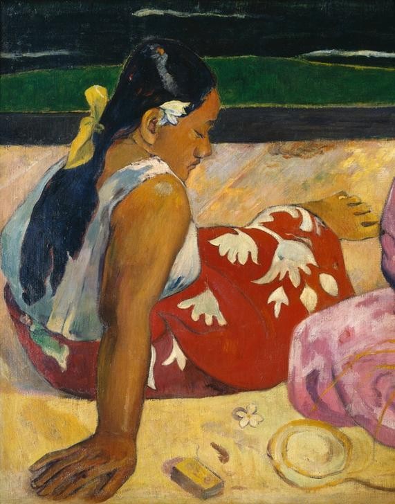 Paul Gauguin, Frauen auf Tahiti (Frau,Kunst,Strand,Völkerkunde,Naturvölker,Französische Kunst,Harmonie,Exotik,Land Und Leute,Ausschnitt)