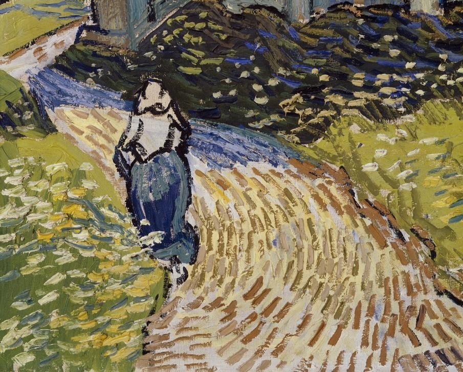 Vincent van Gogh, Die Kirche in Auverssur-Oise (Architektur,Dorf,Himmel (Natur),Kirche,Kunst,Turm,Impressionismus,Architekturdarstellung,Weg,Niederländische Kunst,Aussenansicht,Ausschnitt)