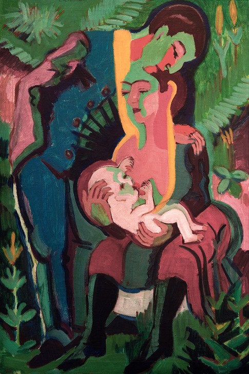 Ernst Ludwig Kirchner, Die Familie (Baby,Deutsche Kunst,Ehepaar,Eltern Mit Kind,Familie,Kind,Liebe,Mensch,Expressionismus,Die Brücke,Glück,Zärtlichkeit)