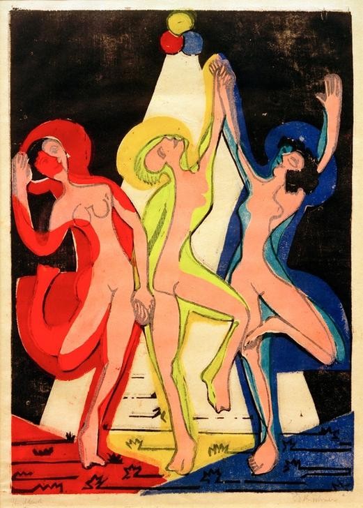 Ernst Ludwig Kirchner, Farbentanz (Deutsche Kunst,Frau,Musik,Tänzerin,Tanz,Akt,Expressionismus,Die Brücke)