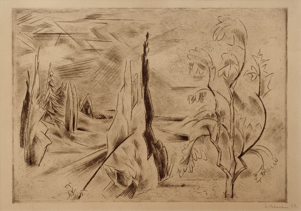 Heinrich Nauen, Große Parklandschaft (Deutsche Kunst,Garten Und Park,Kunst,Landschaft,Park,Baum,Expressionismus,Signatur)