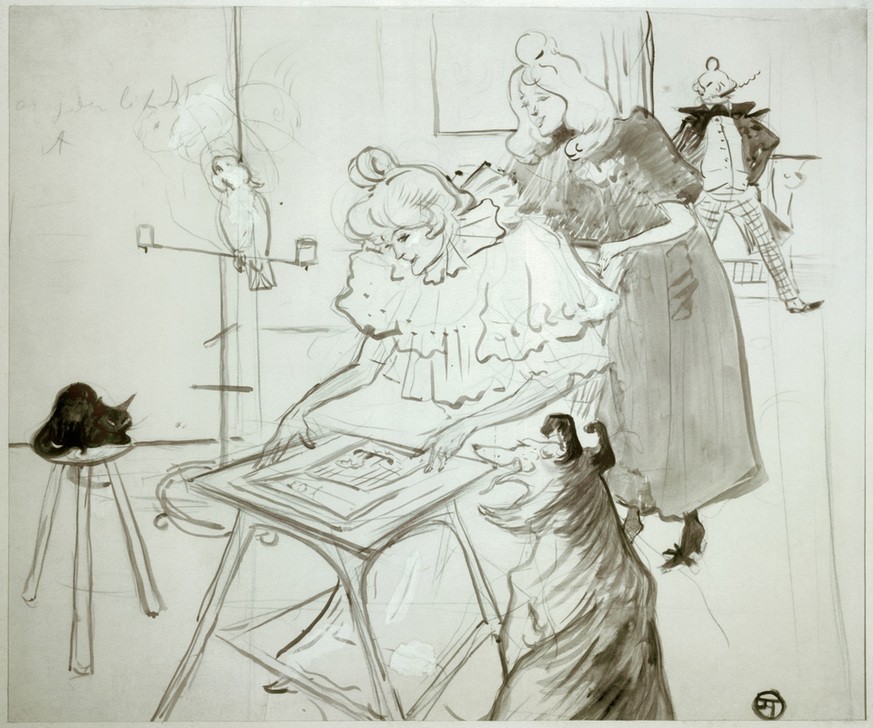 Henri de Toulouse-Lautrec, Le Motographe (Frau,Jugendstil,Kunst,Papagei,Hund,Französische Kunst,Haustier,Frau Und Tier,Fin De Siecle,Frauenleben,Jahrhundertwende,Bild Und Betrachterin)