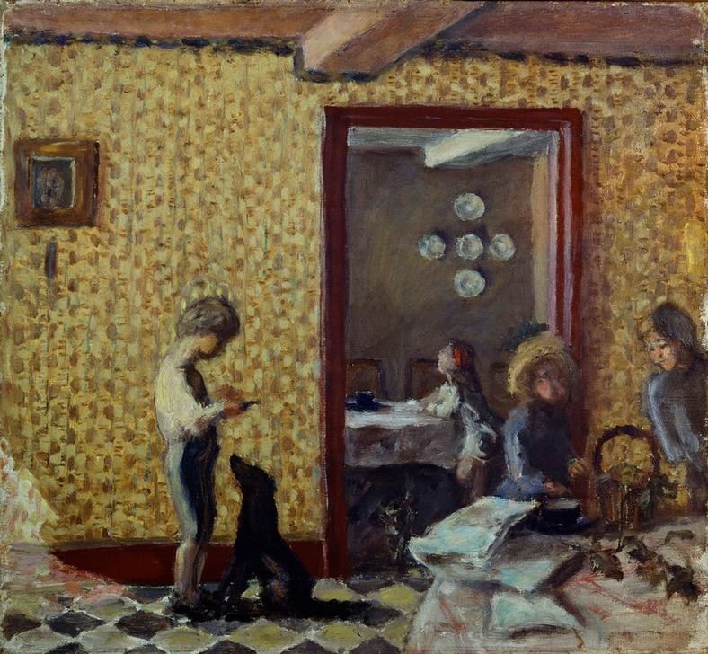 Pierre Bonnard, Intérieur (Familie,Kind,Kunst,Wohnung,Hund,Interieur,Kind Und Tier,Französische Kunst,Haustier,Familienleben,Kinderleben,Tier,Nabis,Mensch Und Tier)