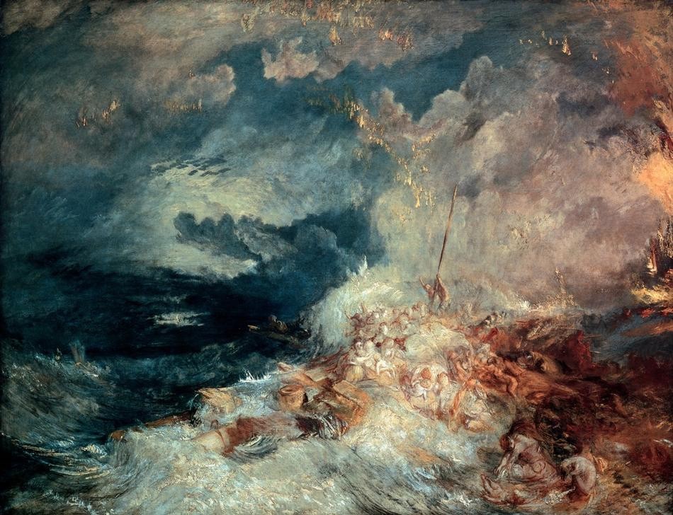 JOSEPH MALLORD WILLIAM TURNER, Fire at Sea (Elemente,Feuer,Schiffbruch Und Unglück,Wasser,Meer,Katastrophe,Seenot,Englische Kunst,Schiffbruch,Kampf Mit Den Elementen,Romantik,Naturgewalt,Sturm,Ertrinken)