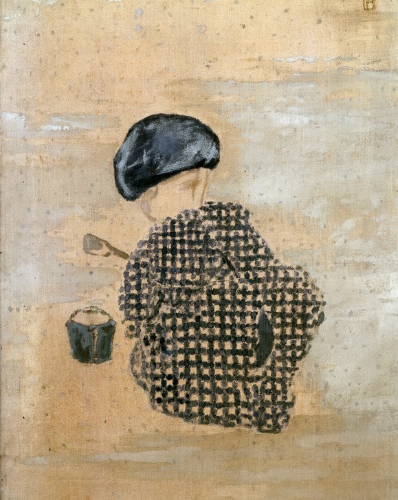 Pierre Bonnard, L’enfant au pâté de sable ou L’enfant au seau (Kinderspiel,Kind,Kunst,Kleinkind,Paravent,Sandkasten,Französische Kunst,Japanmode,Kinderleben,Nabis,Spieleimer,Einzelkind,Kübelpflanze,Ausschnitt)