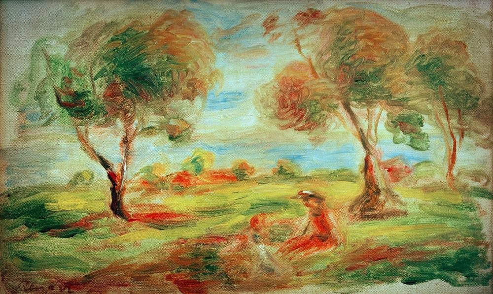 Pierre-Auguste Renoir, Landschaft bei Cagnessur-Mer, mit Menschen (Kunst,Landschaft,Rast,Impressionismus,Wiese,Französische Kunst,Im Freien (Allgemein))
