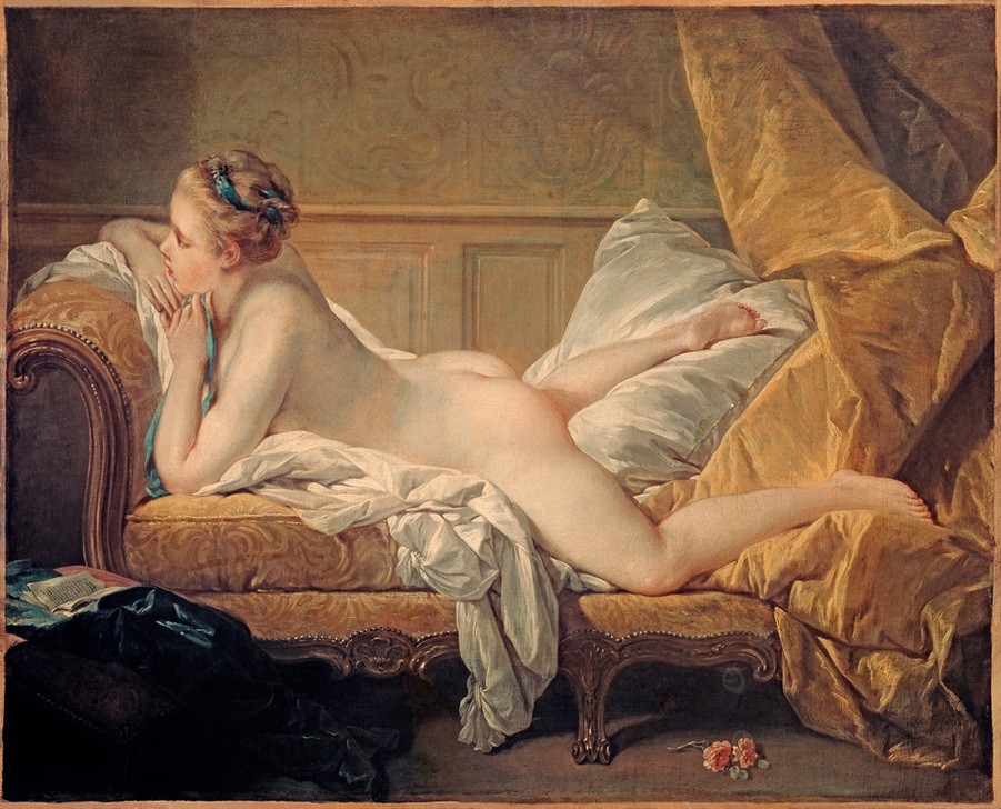 Francois Boucher, Ruhendes Mädchen (Mädchen, Liegende, lasziv, Akt, nackt, Erotik, Rokoko, Malerei, Klassiker, Wunschgröße, Wohnzimmer, Schlafzimmer, bunt)